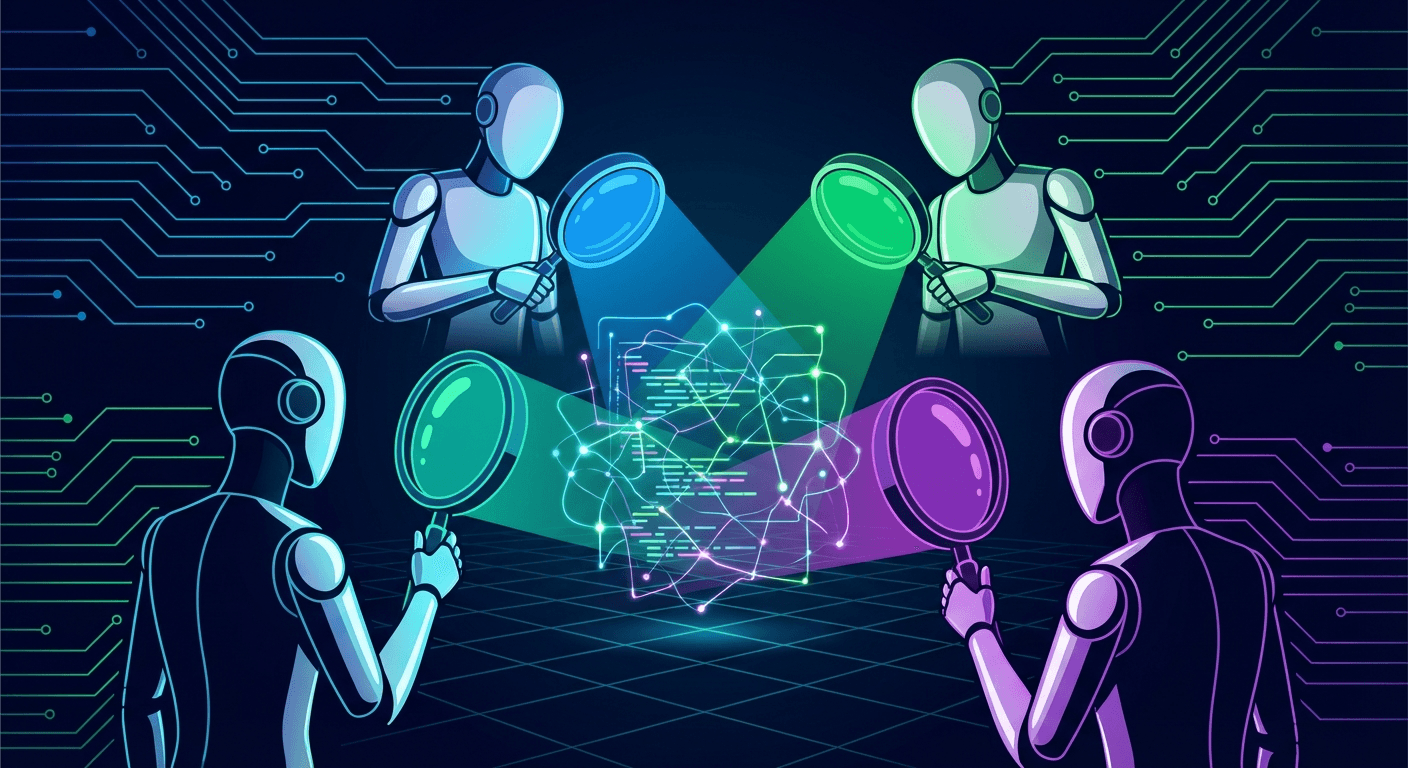 AI 에이전트들이 코드베이스를 분석하는 모습