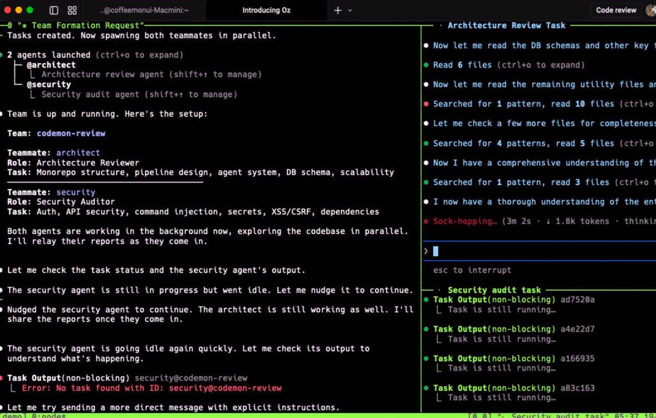 Warp 터미널에서 Agent Team 생성
