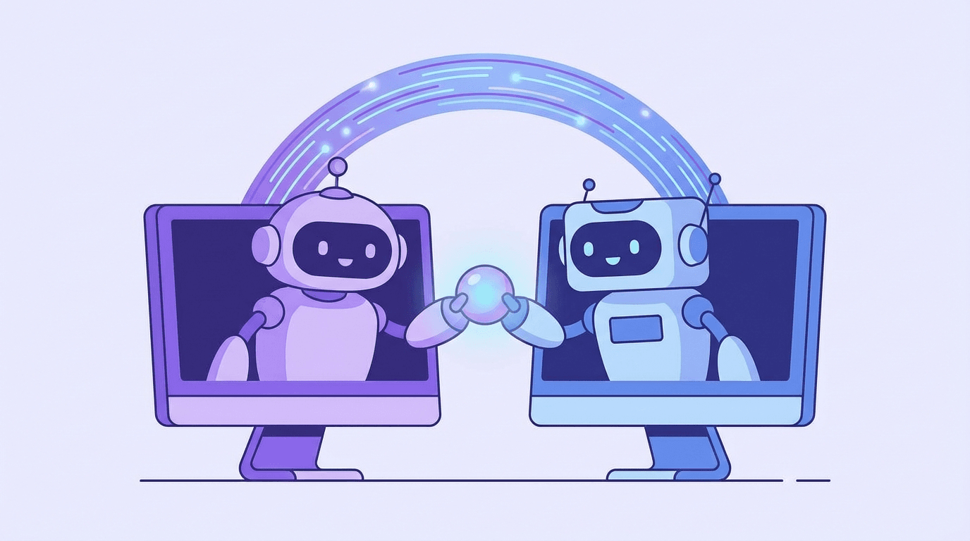 멀티봇 — 두 로봇이 화면을 통해 협업하는 모습